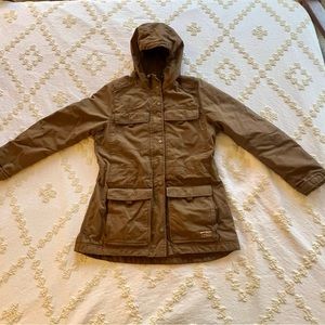 LL Bean Womens Medium Jacket. Hooded. Brown Canvas With quilted lining